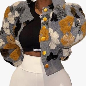 Womens Cropped Floral Print  Puff Sleeve